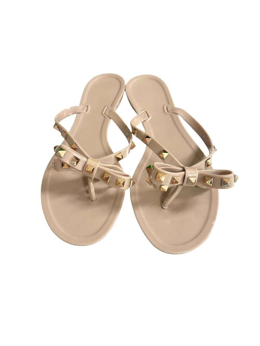 Women's Studded Bow Jelly Thong Sandals in Nude